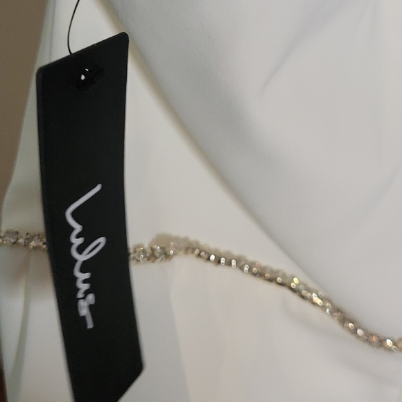 Women’s Lulus Brilliant Bliss White Rhinestone One-Shoulder Tulip L Mini Dress - Picture 10 of 12